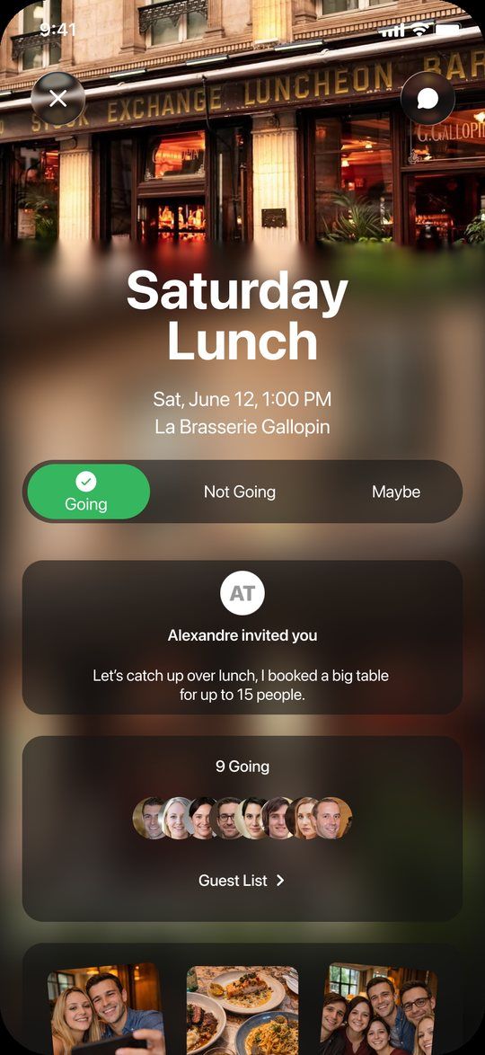 Family app event screen