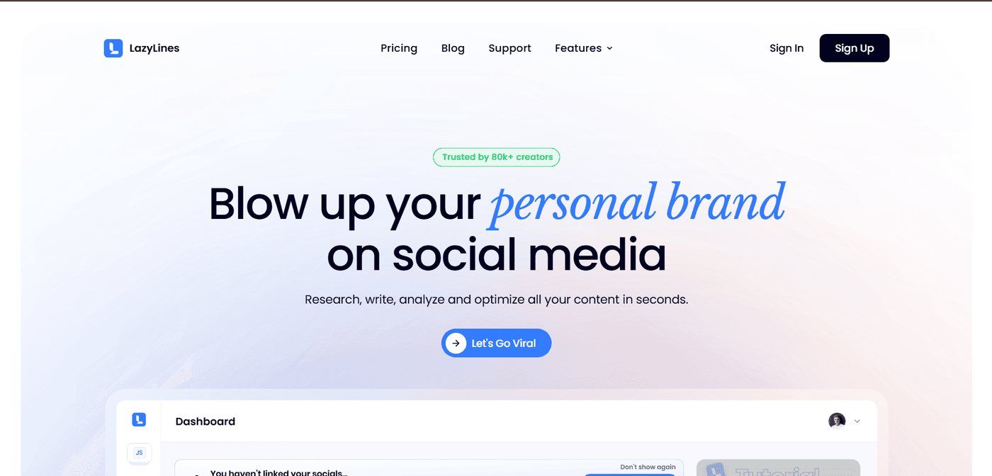 Lazylines web app: blow up your personal brand on social media