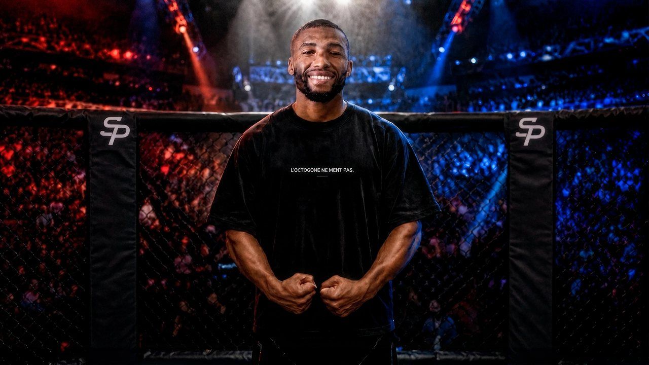Salahdine Parnasse in a Super Prodige branded cage, wearing the drop tee